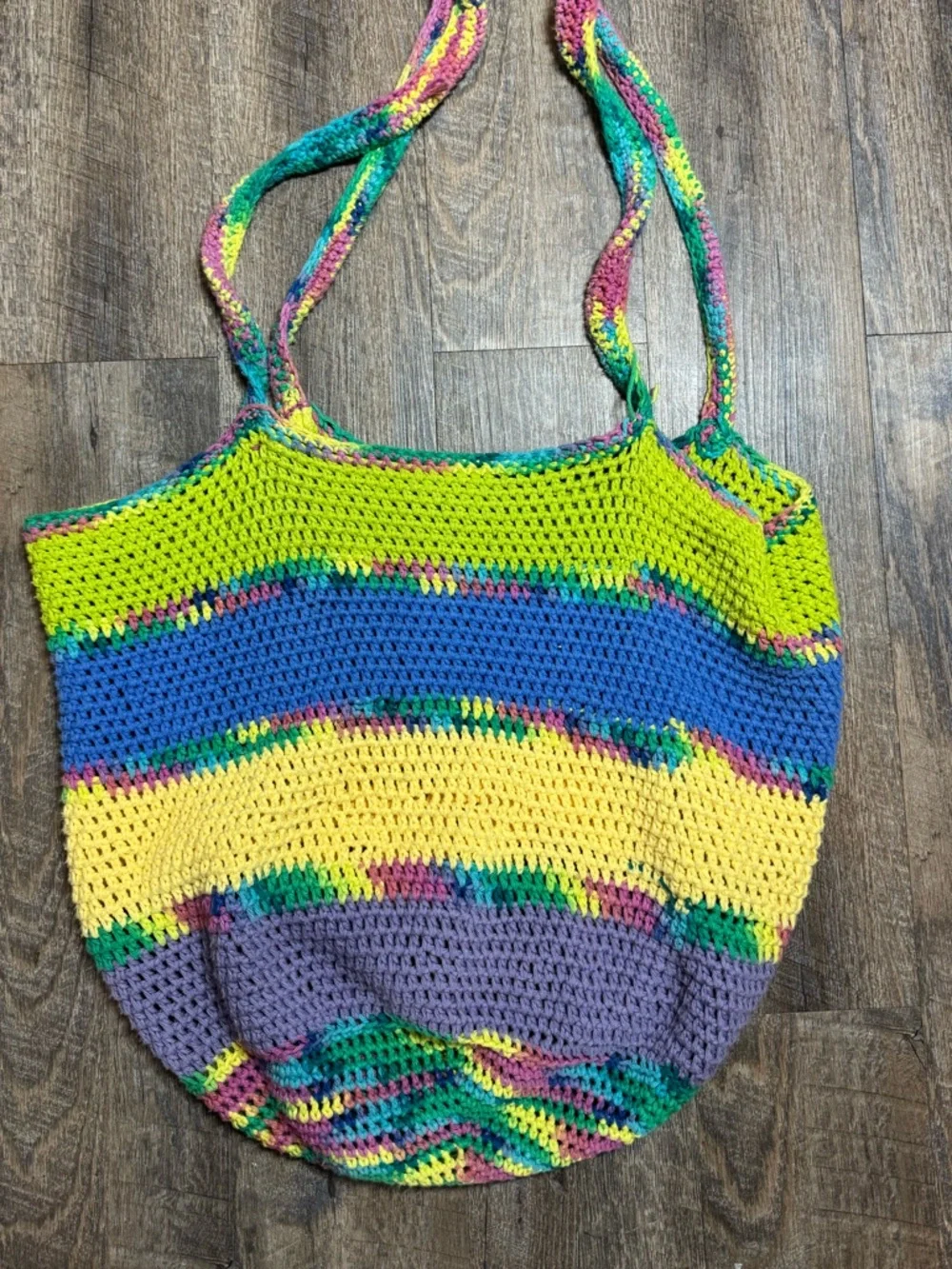 Summer Bag Large Handmade Multicolor Crochet Tote Bag Yellow Blue Green Purple